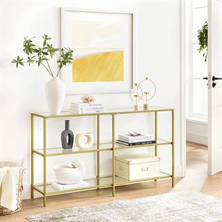 Miljøbillede af Vasagle konsolbord lavet af glas med guldfarvet stel.