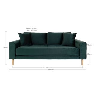 Sofaen vist med mål.