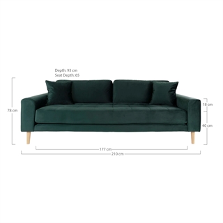 Sofaen vist med mål.