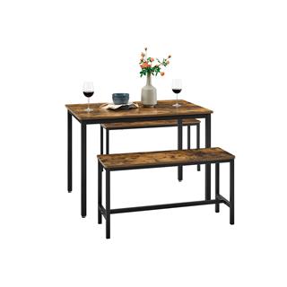 Produktbillede af Vasagle bord- og bænkesæt i rustik brun og med sort stel.
