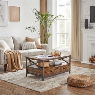 Miljøbillede af Vasagle sofabord i rustik brun med sort stel.