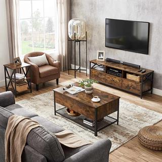 Miljøbillede af Vasagle sofabord i rustik brun med sort stel.