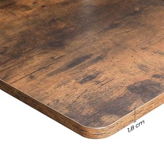 Produktbillede med mål af Vasagle bordplade med kabelgennemføringer i rustik brun.