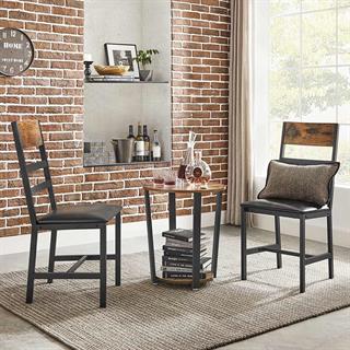Miljøbillede af Vasagle sæt á to polstrede spisebordsstole i rustik brun med sort stel.