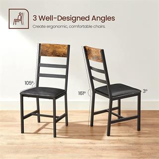 Produktbillede af design på Vasagle sæt á to polstrede spisebordsstole i rustik brun med sort stel.