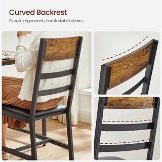 Produktbillede af kurvet ryglæn på Vasagle sæt á to polstrede spisebordsstole i rustik brun med sort stel.