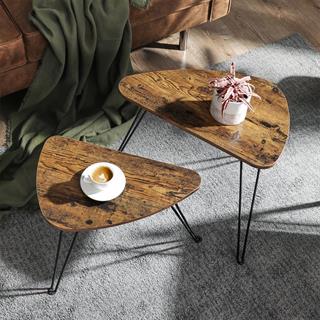 Miljøbillede af Vasagle todelt sofabord i rustik brun med sort stel.