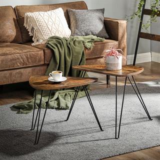 Miljøbillede af Vasagle todelt sofabord i rustik brun med sort stel.