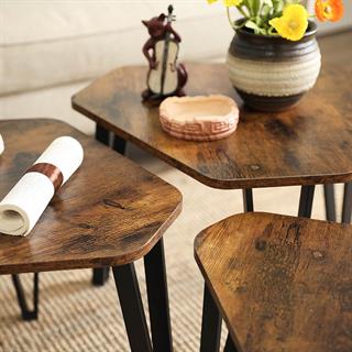 Miljøbillede af Vasagle tredelt sofabord i rustik brun med sort stel.