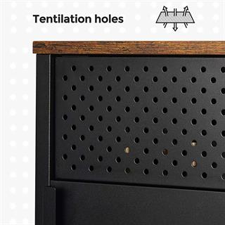 Produktbillede af kanten på Vasagle TV-møbel i rustik brun med sort stel.