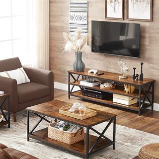 Miljøbillede af Vasagle TV-møbel i rustik brun med sort stel.