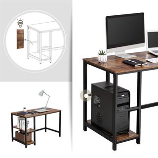 Produktbillede af Vasagle skrivebord med hylder i rustik brun med sort stel.