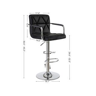 Produktbillede med mål af Vasagle sæt á to barstole i sort med krom stel.