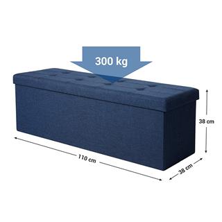 Produktbillede med mål af Songmics ottoman i blå.