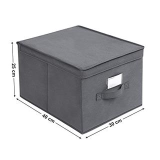 Produktbillede med mål af Vasagle sæt á opbevaringskasser i grå.