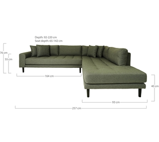 Lido højrevendt hjørnesofa med mål.