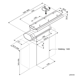 Complement CS26000B CPU holder med drejedel stregtegning med mål