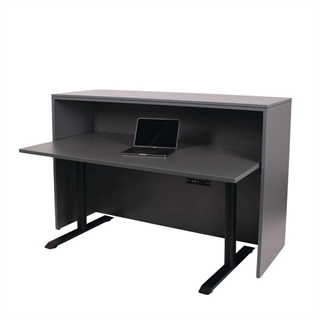 Skranken vist med skrivebord til receptionist - her vist i antracit.
