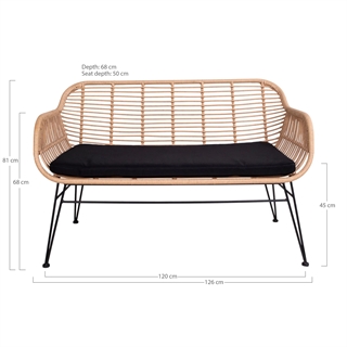 Triest havesofa i natur/sort med hynde fra House Nordic - vist med mål.