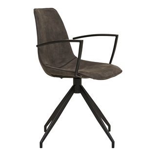 Monaco spisebordsstol i mikrofiber med armlæn og drejefod (grå/sort) fra House Nordic.