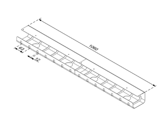 Stregtegning med mål af OP-600B/S kabelbakke fra Complement.