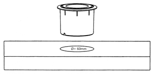 Iboringshul til BBY-T9C - USB Stikdåse med QI oplader til indbygning fra Complement.