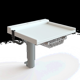 Conset BSR121 vægmonteret puslebord med hæve/sænkefunktion i hvid/sølvgrå.