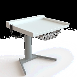 Conset BSR103 1-søjlet hæve/sænke puslebord med hæve/sænkefunktion i hvid/sølvgrå.