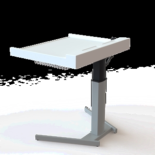 Conset BSR121 vægmonteret puslebord med hæve/sænkefunktion i hvid/sølvgrå.