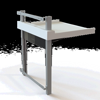 Conset BSR105 vægmonteret puslebord med hæve/sænkefunktion i hvid/sølvgrå.