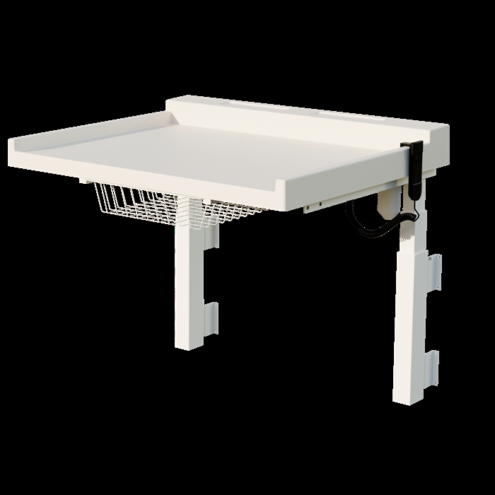 Conset BWR131 vægmonteret puslebord med hæve/sænkefunktion i hvid.