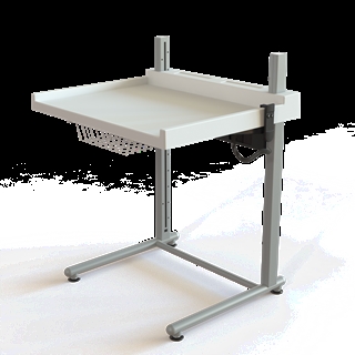 Conset BSR117 2-søjlet hæve/sænke puslebord med hæve/sænkefunktion i hvid/sølvgrå.