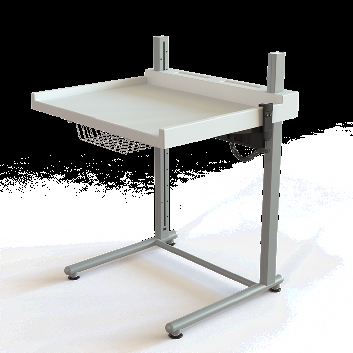 Conset BSR117 2-søjlet hæve/sænke puslebord med hæve/sænkefunktion i hvid/sølvgrå.