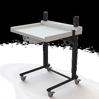 Conset BBR119 2-søjlet hæve/sænke puslebord på hjul med hæve/sænkefunktion i hvid/sort.