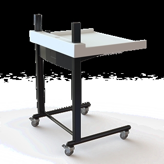 Conset BBR119 2-søjlet hæve/sænke puslebord på hjul med hæve/sænkefunktion i hvid/sort.