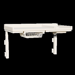 Conset BWR129 vægmonteret puslebord med vask og hæve/sænkefunktion i hvid.