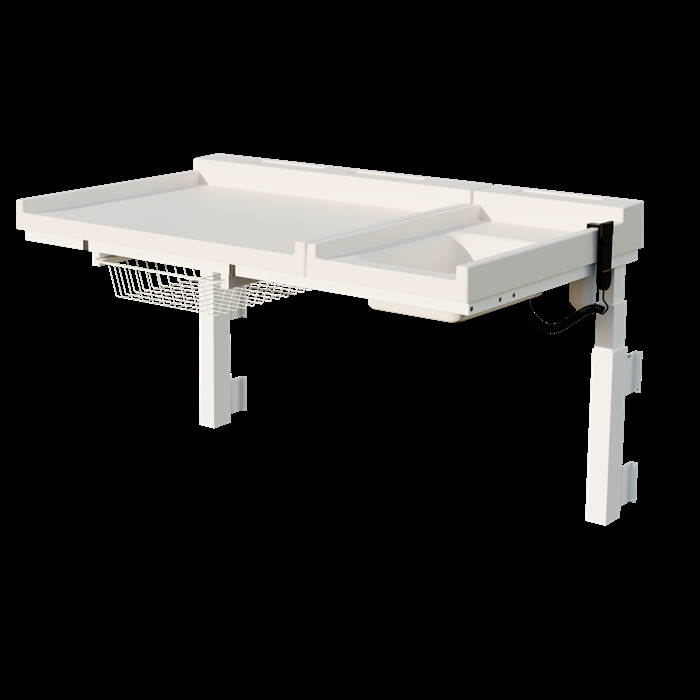 Conset BWR129 vægmonteret puslebord med vask og hæve/sænkefunktion i hvid.