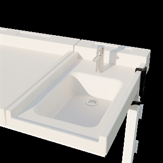 Nærbillede af vasken til Conset BSR107 puslebord med vask og hæve/sænkefunktion.