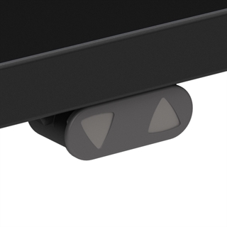 Nærbillede af betjeningspanelet under bordplade i sort.