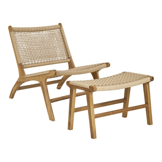 Derby sæt af havestol og skammel i teak/polyrattan fra House Nordic.