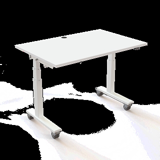 Klapbord med hjul og hæve/sænkefunktion 120x80 i hvid fra Conset.