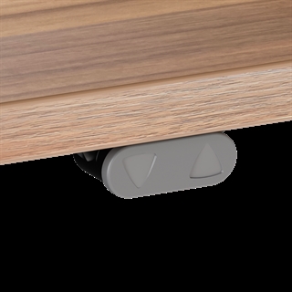 Detalje af betjeningspanel til Klapbord med hjul og hæve/sænkefunktion i valnød fra Conset.