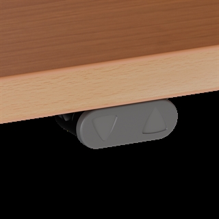 Detalje af betjeningspanel til Klapbord med hjul og hæve/sænkefunktion i bøg fra Conset.