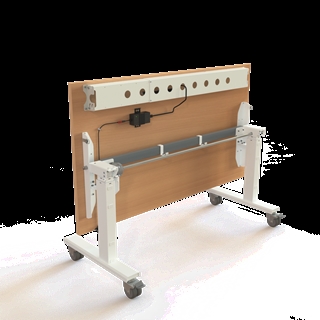 Klapbord med hjul og hæve/sænkefunktion 140x80 i bøg fra Conset.