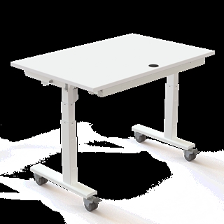 Klapbord med hjul og hæve/sænkefunktion 120x80 i hvid fra Conset.