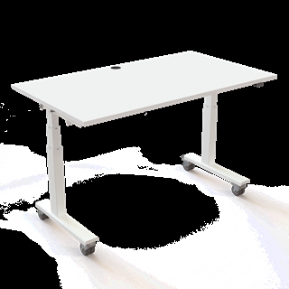 Klapbord med hjul og hæve/sænkefunktion 140x80 i hvid fra Conset.