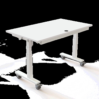 Klapbord med hjul og hæve/sænkefunktion 140x80 i hvid fra Conset.