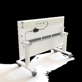 Klapbord med hjul og hæve/sænkefunktion 140x80 i hvid fra Conset.