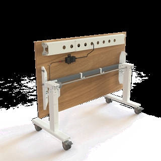 Klapbord med hjul og hæve/sænkefunktion 140x80 i valnød fra Conset.