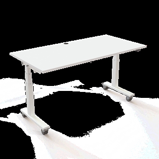 Klapbord med hjul og hæve/sænkefunktion 160x80 i hvid fra Conset.